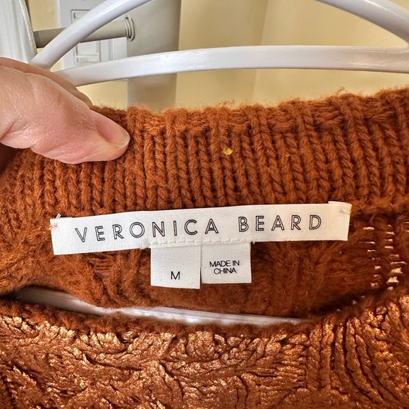 Veronica Beard Yola foil finish cable-knit pullover sweater in copper. - Picture 7 of 7